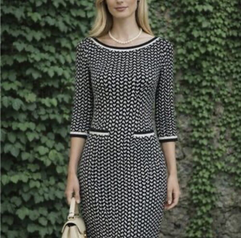 Boden Rhea Jaquard Dress Women’s US‎ 14 UK 18 Knit Shift Black / White